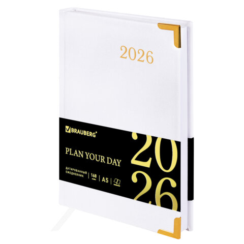 Ежедневник датированный 2026, А5, 138x213 мм, BRAUBERG "Senator", под кожу, белый, 117095 - фото 1