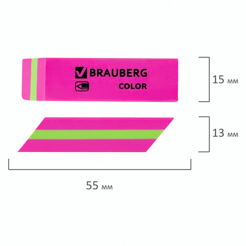 Ластики BRAUBERG "Color", НАБОР 3 штуки, 55х15х13 мм, прямоугольные, скошенные, блистер, 272672 - фото 7