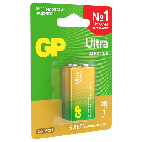 Батарейка 1 шт., GP Ultra G-Tech, Крона (6LR61, 6LF22, 1604A), алкалиновая, блистер, 1604AU-5CR1 - фото 5