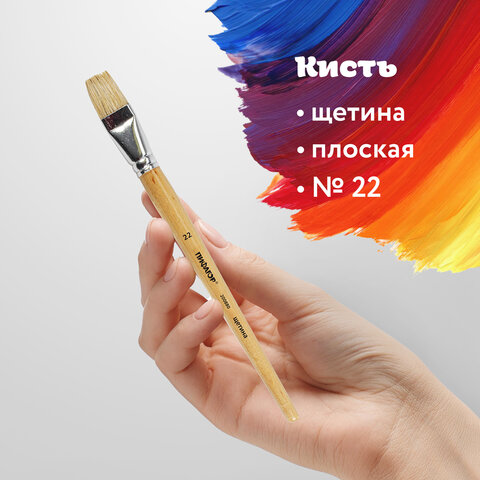 Кисть ПИФАГОР, ЩЕТИНА, плоская, № 22, деревянная лакированная ручка, пакет с подвесом, 200880 - фото 7