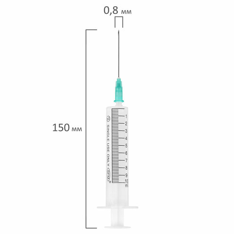 Шприц 2-х компонентный SFM, 10 мл, КОМПЛЕКТ 100 шт, в коробке, игла 0,8х40 - 21G, 534272 - фото 7