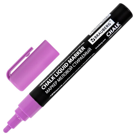 Маркер меловой CHALK LIQUID MARKER, ФИОЛЕТОВЫЙ, 3 мм, стираемый, BRAUBERG "CHALK", 152588 - фото 2