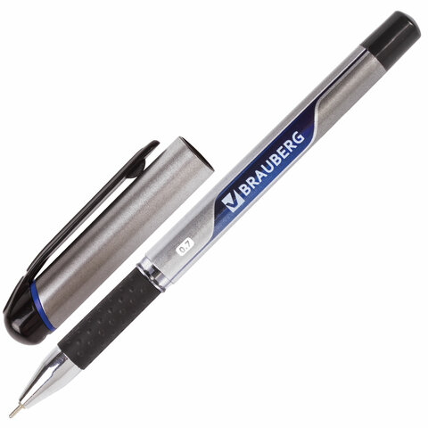 Ручка шариковая масляная с грипом BRAUBERG "Signature", СИНЯЯ, печать, узел 0,7 мм, линия письма 0,35 мм, 142688 - фото 1