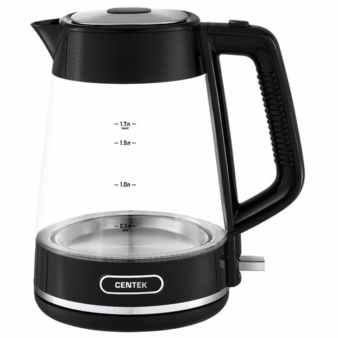 Чайник CENTEK CT-1014, 1,7 л, 2200 Вт, закрытый нагревательный элемент, стекло, черный, CT-1014 Black - фото 1