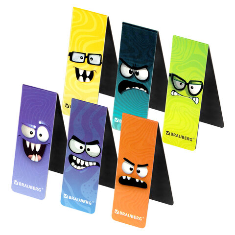 Закладки для книг МАГНИТНЫЕ, "МОНСТРИКИ", набор 6 штук, 60x20 мм, BRAUBERG, 116995 - фото 3