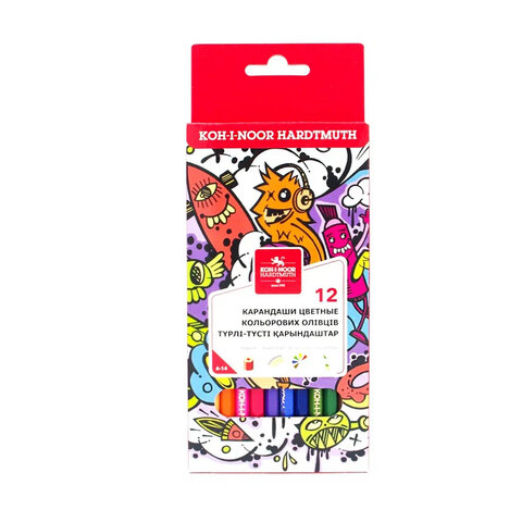 Карандаши цветные KOH-I-NOOR "TEENAGE", 12 цветов, шестигранные, 3 мм, натуральное дерево, 3552012042KSRU - фото 1