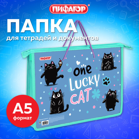Папка на молнии с ручками ПИФАГОР А4, 1 отделение, пластик, ручки-шнурок, "Funny cats", 273353 - фото 6