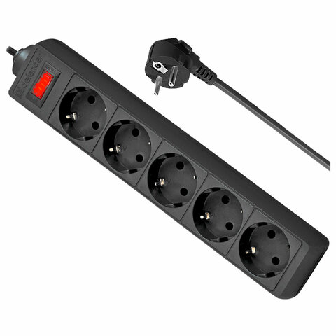 Сетевой фильтр DEFENDER ES, 5 розеток, 1,8 м, черный, 99484 - фото 1