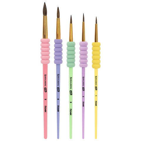 Кисти c EVA-вставкой ПОНИ набор 5 шт. (круглые №1, 2, 3, 4, 5), блистер, BRAUBERG KIDS, 201092 - фото 10