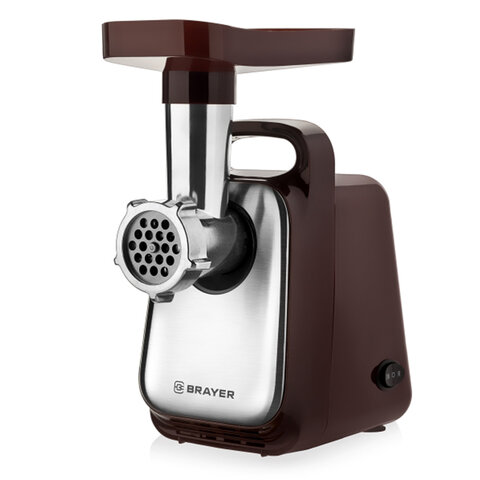 Мясорубка BRAYER BR1601, 1300 Вт, производительность 1,5 кг/мин, металлический шнек, реверс, пластик, коричневая/серебро - фото 1