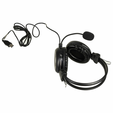 Наушники с микрофоном (гарнитура) A4TECH HU-30, проводные, 2 м, USB, черные, 1379903 - фото 2