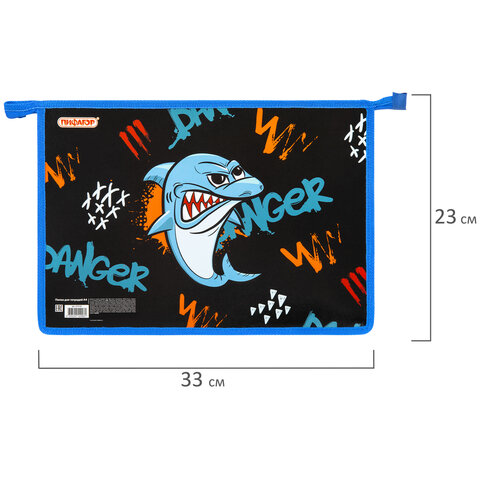 Папка для тетрадей ПИФАГОР А4, 1 отделение, картон/пластик, на молнии, "Angry shark", 272129 - фото 5