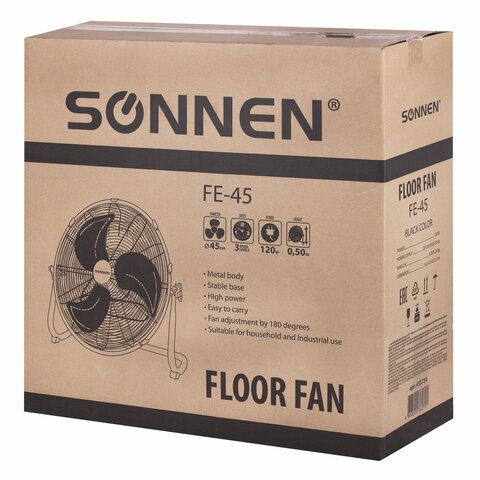 Вентилятор напольный ПОВЫШЕННОЙ МОЩНОСТИ SONNEN FE-45A, d=45 см, 120 Вт, 3 скорости, черный, 455734 - фото 10