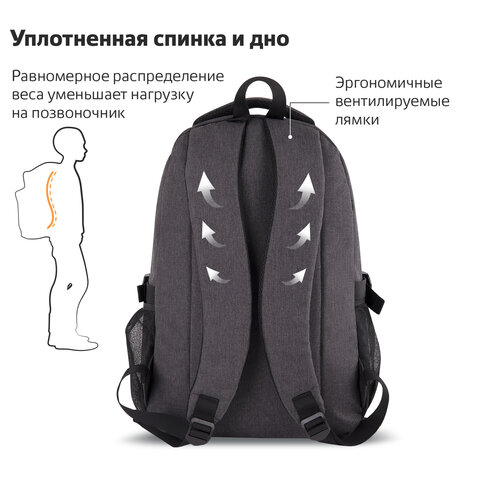 Рюкзак BRAUBERG HIGH SCHOOL универсальный, 3 отделения, "Осень 2", темно-серый, 46х31х18 см, 270759 - фото 14