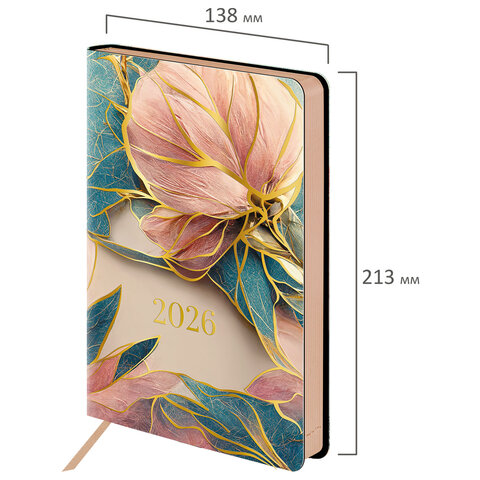 Ежедневник датированный 2026 А5 138x213 мм, BRAUBERG "Vista", под кожу, гибкий, "Нежность", 117451 - фото 2