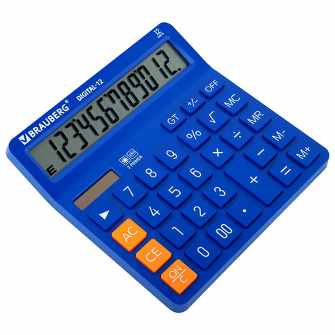 Калькулятор настольный BRAUBERG DIGITAL-12-BL (151х152 мм), 12 разрядов, двойное питание, СИНИЙ, 272969 - фото 4