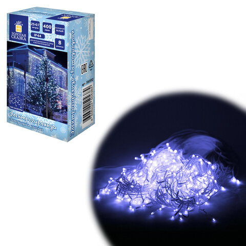 Электрогирлянда-бахрома уличная 25х0,7 м, 400 LED, холодный белый, 220 V, контроллер, ЗОЛОТАЯ СКАЗКА, 592552 - фото 1