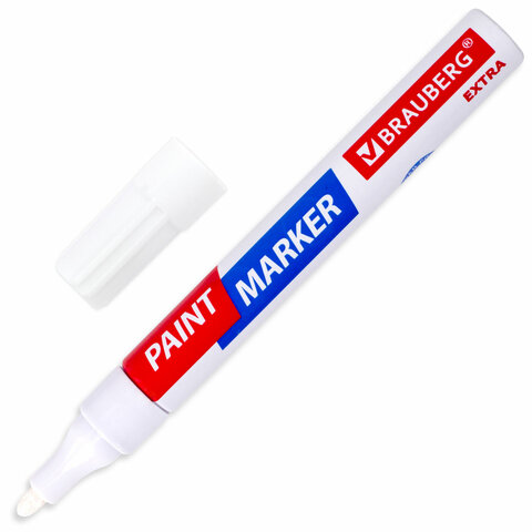 Маркер-краска лаковый EXTRA (paint marker) 4 мм, БЕЛЫЙ, УСИЛЕННАЯ НИТРО-ОСНОВА, BRAUBERG, 151978 - фото 1