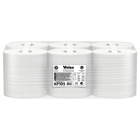 Полотенца бумажные в рул c ЦВ Veiro Professional Basic 1сл300м 6шт/уп KP105 - фото 2