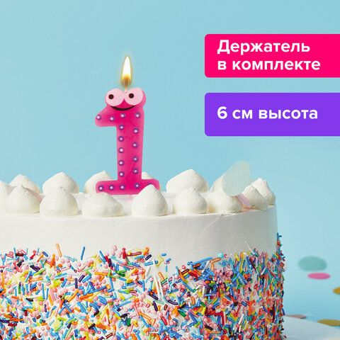 Свеча-цифра для торта "1" "С глазками", 6 см, ЗОЛОТАЯ СКАЗКА, с держателем, в блистере, 591404 - фото 6