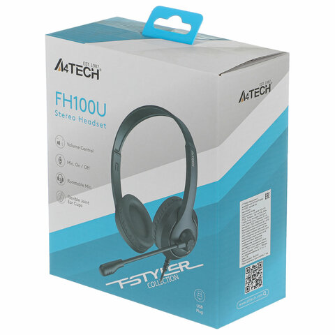 Наушники с микрофоном (гарнитура) A4TECH Fstyler FH100U, проводные, 2 м, USB, черные, 1774509 - фото 8