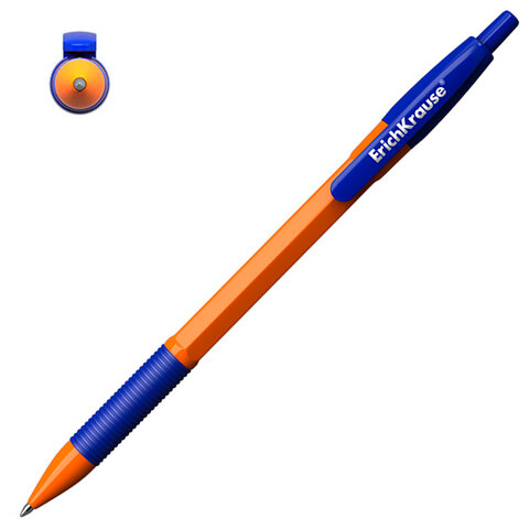 Ручка шариковая автоматическая с грипом ERICH KRAUSE "R-301 Orange", СИНЯЯ, узел 1,0 мм, линия письма 0,35 мм, 46762 - фото 4
