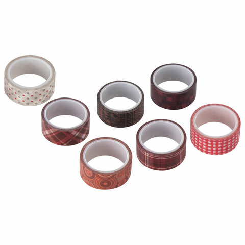 Клейкие WASHI-ленты для декора ОТТЕНКИ КРАСНОГО, 15 мм х 3 м, 7 цветов, рисовая бумага, ОСТРОВ СОКРОВИЩ, 661705 - фото 3