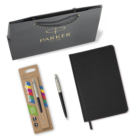 Ручка шариковая PARKER "Jotter Plastic CT", корпус черный, ежедневник А5 черный, золотой срез, пакет, 880894 - фото 5