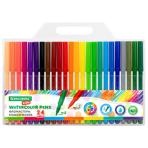 Фломастеры BRAUBERG KIDS КЛАССИЧЕСКИЕ 24 цвета, вентилируемый колпачок, ПВХ-упаковка, 152602 - фото 1