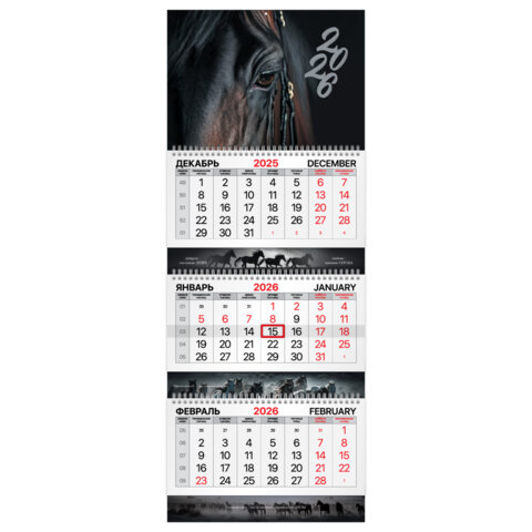 Календарь квартальный 2026 г., 3 блока, 3 гребня, бегунок, мелованная бумага, BRAUBERG EXTRA, "Символ года", 116812 - фото 1