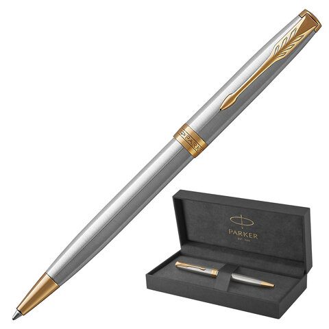 Ручка шариковая PARKER "Sonnet Core Stainless Steel GT", корпус серебро, позолота, черная, 1931507 - фото 1