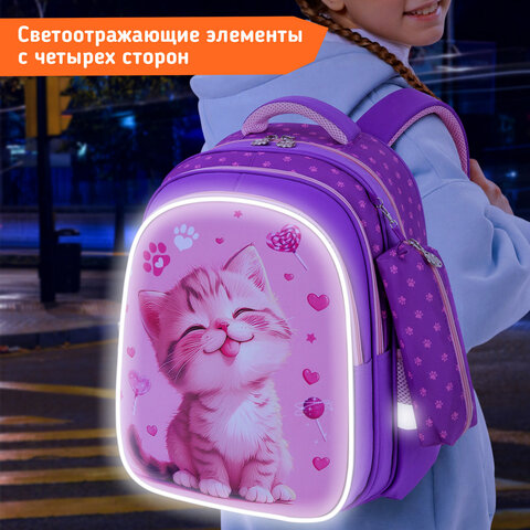 Рюкзак SNOOBAG (СНУБЭГ) MIND с пеналом в комплекте, 2 отделения, "Озорной котик", 40х28х18 см, 274443 - фото 14