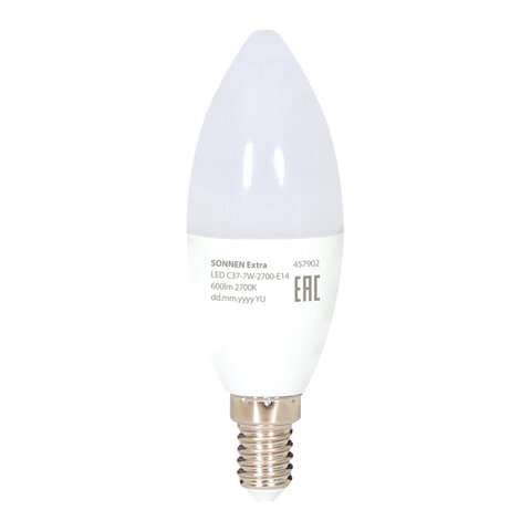 Лампа светодиодная SONNEN EXTRA, 7 (60) Вт, Е14, свеча, теплый белый, 30000 ч, LED C37-7W-2700-Е14, 457902 - фото 2