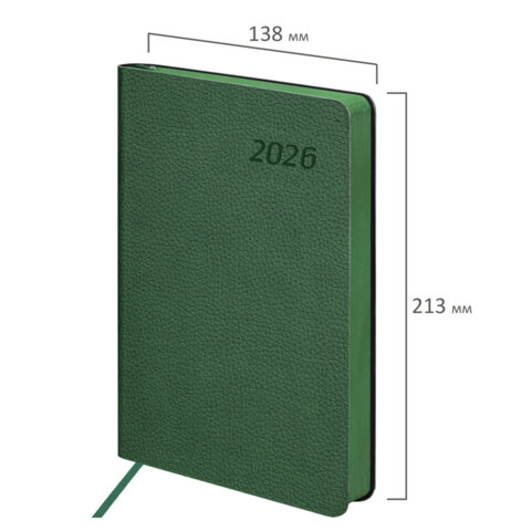 Ежедневник датированный 2026 А5 138x213 мм, BRAUBERG "Stylish", под кожу, гибкий, зеленый, 117102 - фото 2