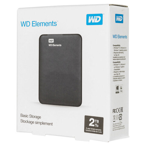 Внешний жесткий диск WD Elements Portable 2TB, 2.5", USB 3.0, черный, WDBU6Y0020BBK-WESN - фото 9
