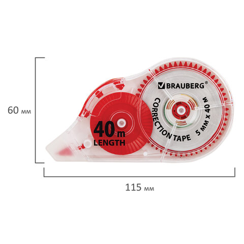 Корректирующая лента BRAUBERG EXTRA LENGTH, 5 мм х 40 м, механизм перемотки, корпус прозрачный, блистер, 272502 - фото 6