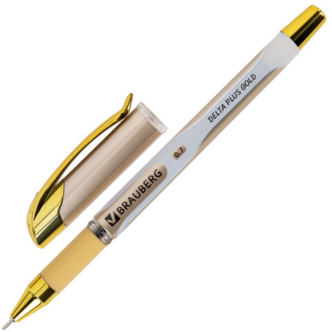 Ручка шариковая масляная с грипом BRAUBERG "Delta Plus Gold", СИНЯЯ, пишущий узел 0,7 мм, линия письма 0,35 мм, 144256 - фото 1