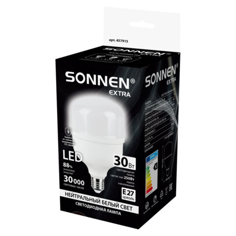 Лампа светодиодная SONNEN EXTRA, 30 (250) Вт, Е27, цилиндр, нейтральный белый, 30000 ч, LED Т100-30W-4000-Е27, 457915 - фото 3