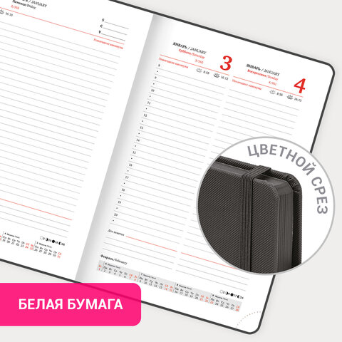 Ежедневник датированный 2026, А5, 138х213 мм, BRAUBERG "Plain", под кожу, резинка, держатель для ручки, черный, 117505 - фото 16