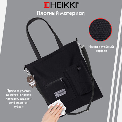 Сумка шоппер HEIKKI EQUIP (ХЕЙКИ), канвас, карман для бутылки, 38х35 см, черный, 272442 - фото 10