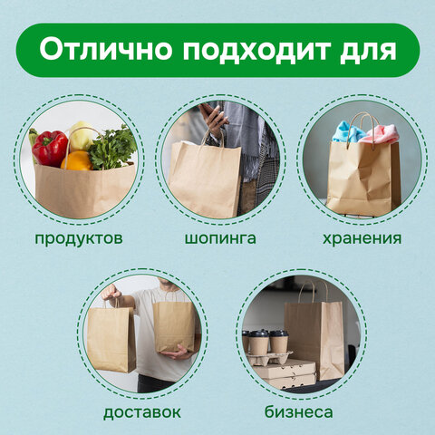 Крафт-пакет бумажный 24х14х28 см, КОМПЛЕКТ 50 шт., крученые ручки, плотность 90 г/м2, LAIMA ECO CRAFT, 609685 - фото 10