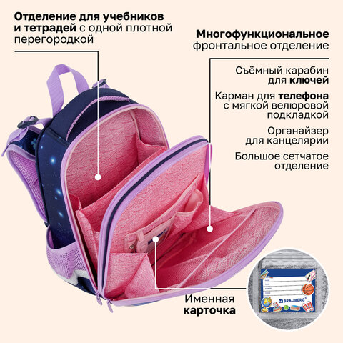 Ранец BRAUBERG PREMIUM, 2 отделения, с брелоком, "Кот с бабочками", СВЕТЯЩИЙСЯ, 38х29х16 см, 273099 - фото 23