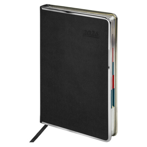 Ежедневник датированный 2026 А5 148х218 мм, GALANT "Infinity Silver", под кожу, черный, 117495 - фото 1