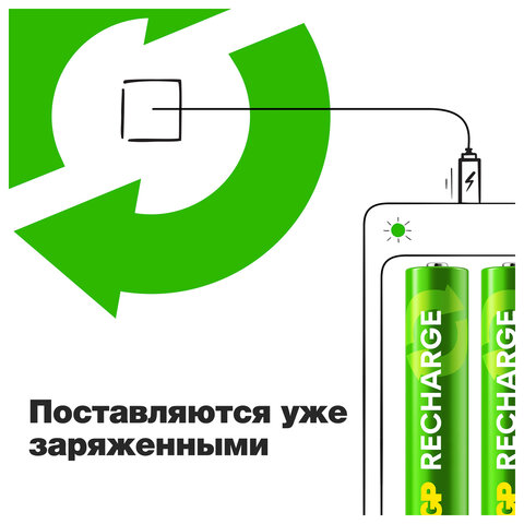 Батарейки аккумуляторные GP ReCharge Ni-Mh мизинчиковые КОМПЛЕКТ 2 шт., ААА (HR03) 400 mAh, 40AAAHCV, 40AAAHCV-2CRSB - фото 8