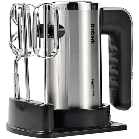 Миксер TIMBERK T-HM40S49, 550 Вт, 5 скоростей, 2 венчика, 2 крюка для теста, подставка, стальной - фото 2