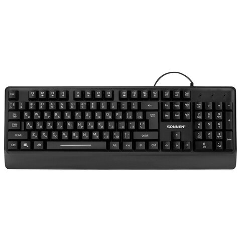Клавиатура проводная USB, 104 клавиши, LED-подсветка, SONNEN K305, черная, 513948 - фото 2