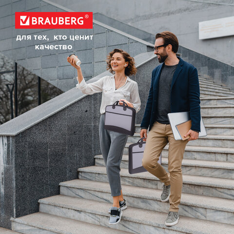 Папка-портфель пластиковая BRAUBERG А4+ (375х305х60 мм), 4 отделения, 2 кармана, серая, 228685 - фото 23