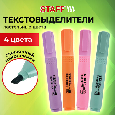 Набор текстовыделителей 4 ПАСТЕЛЬНЫХ ЦВЕТА, АССОРТИ, STAFF College "STICK PASTEL", линия письма 1-4 мм, скошенный наконечник, 152531 - фото 9