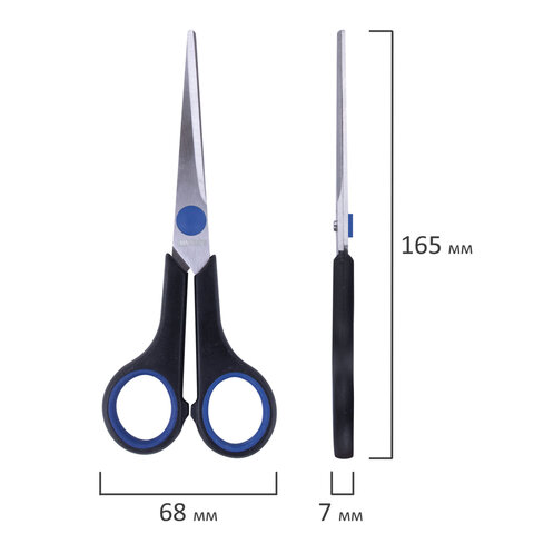 Ножницы BRAUBERG "Soft Grip", 165 мм, черно-синие, резиновые вставки, 3-х сторонняя заточка, 230761 - фото 9