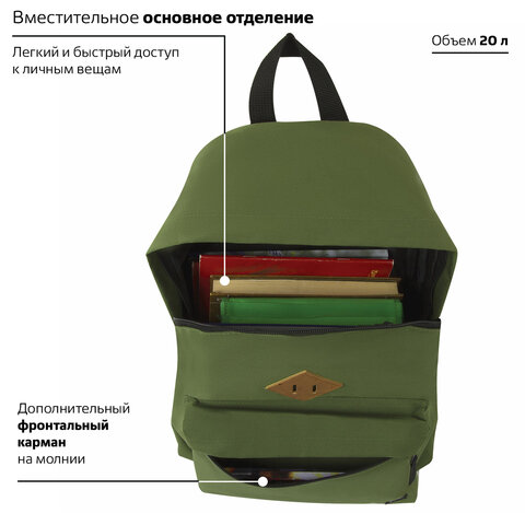 Рюкзак BRAUBERG СИТИ-ФОРМАТ один тон, универсальный, зеленый, 41х32х14 см, 225382 - фото 13